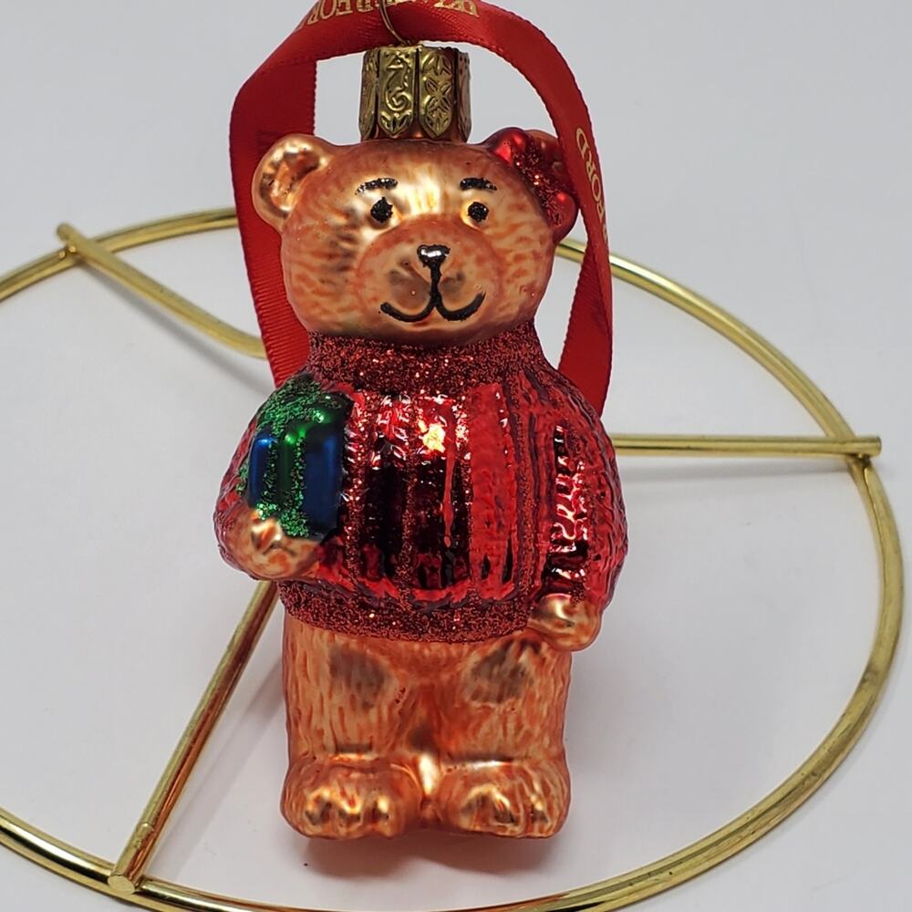 Waterford Holiday Heirlooms Collection Teddy bear w/red sweater in Excellent con